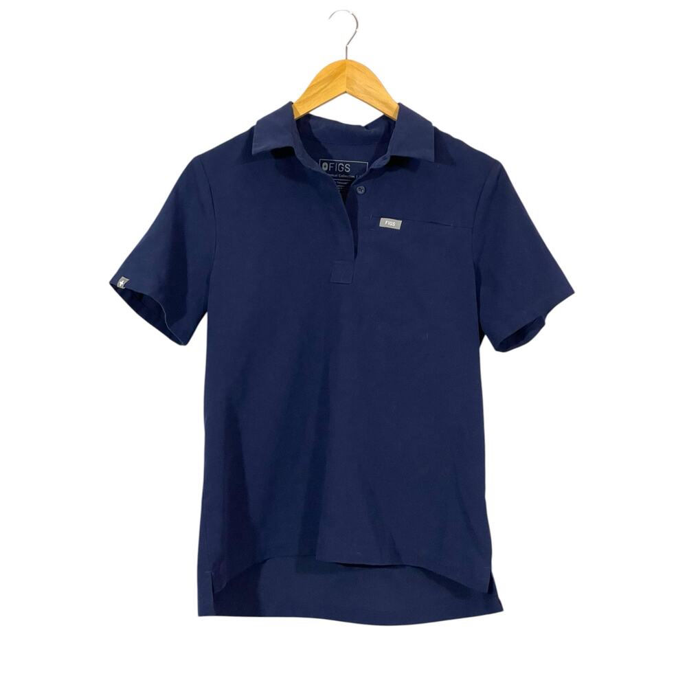 FIGS Nala Short Sleeve Scrub Polo Top - Blue - XS
